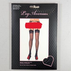 NWT Leg Avenue Sheer Black Backseam Stockings /w Contrast cuban heel style 9213